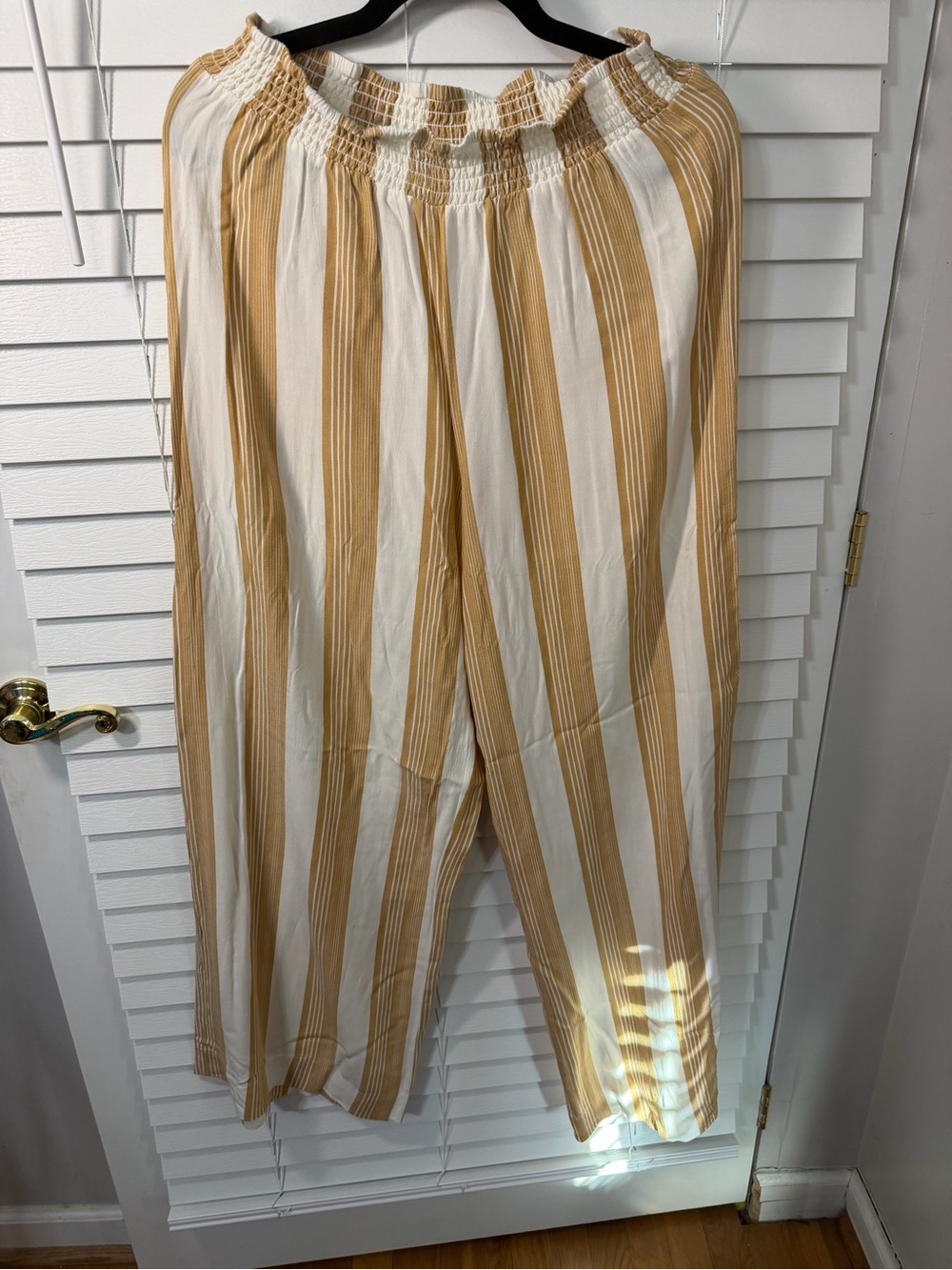 Pink Rose Striped Pants in White & Mustard